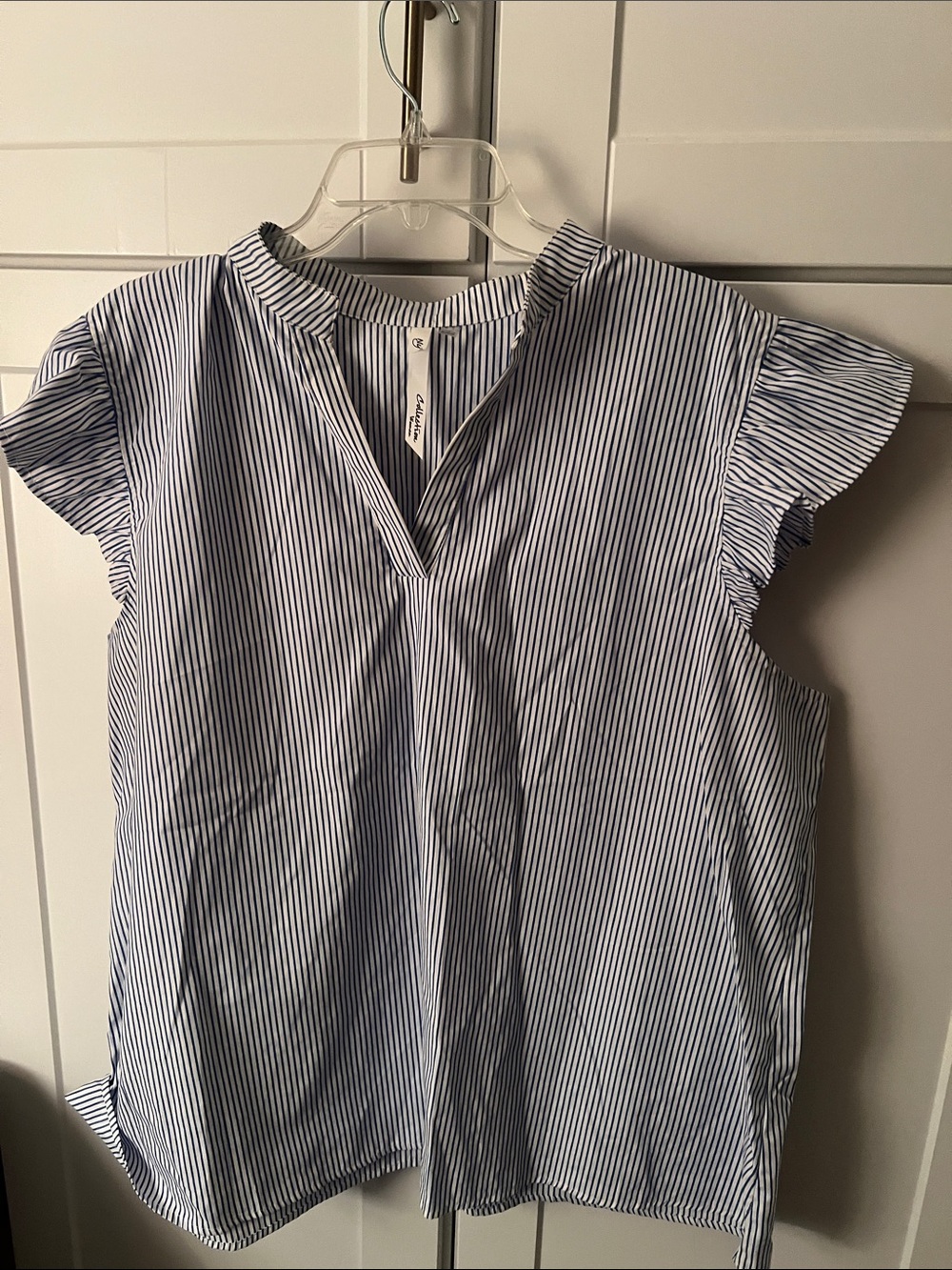 NY Collection Blue and White Striped Cap-Sleeve Blouse
